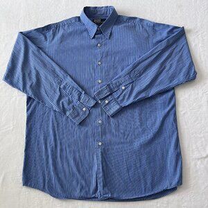 Polo by Ralph Lauren Button Up Shirt Men Large Light & Dark Blue Stripe